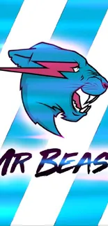 Mr Beast tiger logo with blue stripes wallpaper.