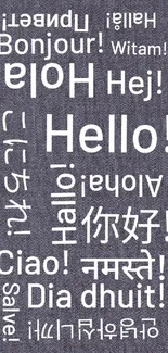 Multilingual hello wallpaper with dark textured background.