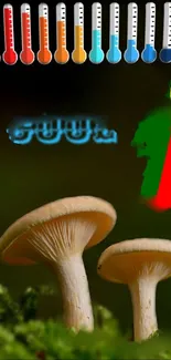 Mushrooms with thermometers and Portuguese flag art wallpaper.