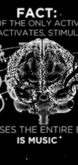 Music-themed brain wallpaper with notes and symbols on a black background.