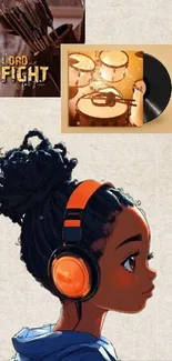 Artistic cartoon character with headphones, inspired by music and creativity.