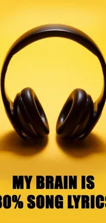 Black headphones on yellow background with music quote.