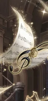 Floating musical notes in elegant fantasy setting.