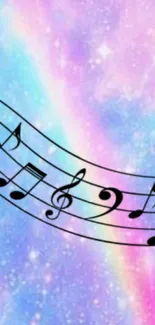 Vibrant musical notes on a pastel galaxy wallpaper.