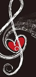 Treble clef with heart, dark wallpaper background.