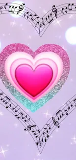 Colorful heart with musical notes wallpaper.