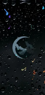 Moonlit scene with musical notes and raindrop details on a dark background.