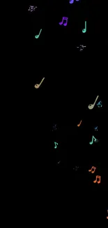 Vibrant musical notes on a black background for mobile wallpaper.