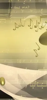 Golden musical notes with abstract sheet music background.