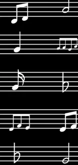 Wallpaper with black background and white musical notes.