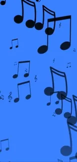 Blue background with black musical notes.