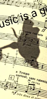 Artistic wallpaper featuring sheet music and creative shadows.