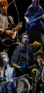 Collage of musicians with guitars and vibrant effects.