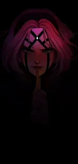 Anime character with pink hair and bold markings in dark art style.