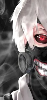 Anime character with red eye and mask on mobile wallpaper.