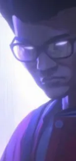 Mysterious anime character with glasses in purple tones.