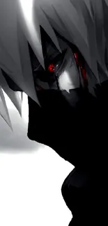 Dark-themed anime character with red eyes and mysterious expression.