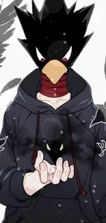 Anime character with bird mask and black hoodie wallpaper.