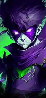 Anime hero with purple and green theme, wearing a mask.