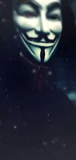 Mysterious Anonymous mask with dark, starry background.