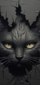 Artistic black cat with striking eyes on a textured dark background.