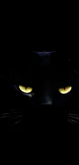 Mysterious black cat wallpaper with glowing yellow eyes.