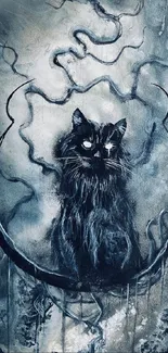 Ethereal dark cat art wallpaper with mysterious design.