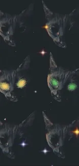 Cat-themed wallpaper with glowing eyes.