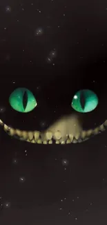 Mysterious wallpaper with cat's glowing green eyes and a dark background.