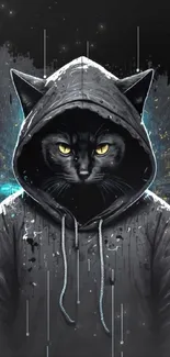 Hooded figure with cat face digital art wallpaper.