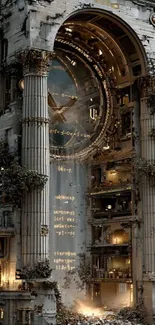 Intricate clock tower wallpaper with fantasy design elements.