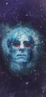 Enigmatic man in sunglasses with cosmic blue hues.