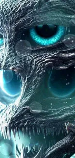 Fantasy creature with glowing blue eyes in a digital art wallpaper.