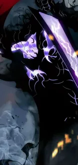 Mystical anime character with glowing sword and smoke.