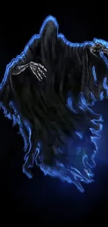 Dark ghost with blue glow on mobile wallpaper