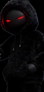 Dark hoodie character with red eyes