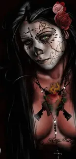 Day of the Dead themed mobile wallpaper with intricate face paint.