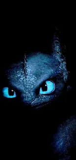 Mysterious dragon with blue eyes on a dark background wallpaper.