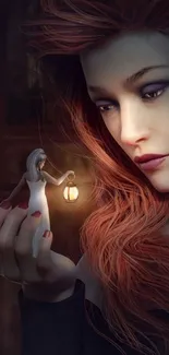 Fantasy art with a woman holding a glowing mini figure, perfect for mobile.