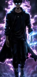 Dark anime character with glowing energy aura and purple smoke.