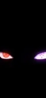 Dark wallpaper with glowing red and purple eyes on a black background.