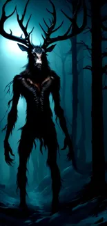 Antlered creature in dark forest wallpaper