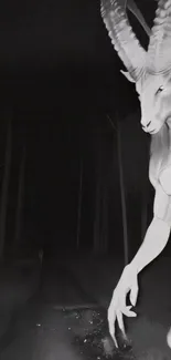 Eerie mythical creature in a dark forest scene