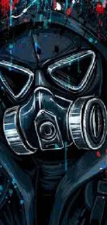 Gas mask artwork in dark urban style with abstract colors.