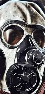 Mysterious gas mask wallpaper with dark tones.