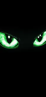 Wallpaper with mysterious glowing green eyes on black background.