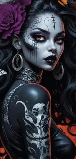 Gothic themed artwork with intricate tattoos.