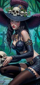Gothic anime character in dark forest