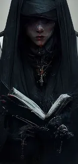 Dark gothic nun holding a book wallpaper.