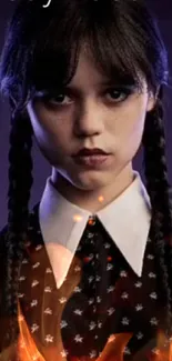 Gothic girl with braided hair and mysterious look in indigo tones.